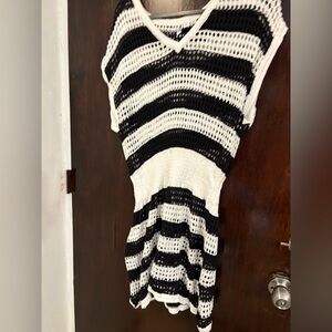 Bundle 3 for $15. DKNY Black and White Striped Crochet Swim Sarong Cover-Up.